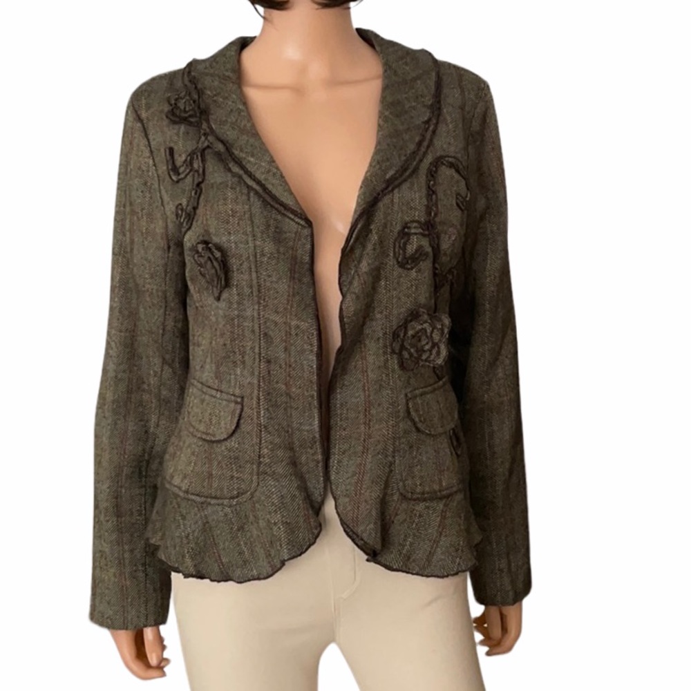Coldwater Creek brown open floral appliqué blazer